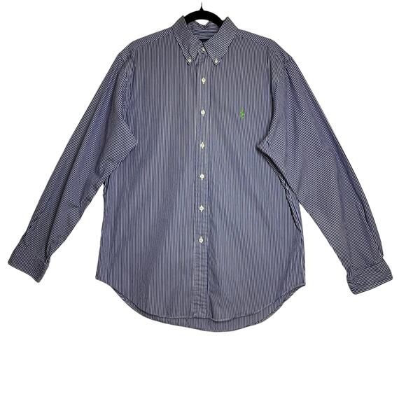 Ralph Lauren Shirt Men’s Large Classic Fit Blue Striped Long Sleeve Button Down - Picture 1 of 8